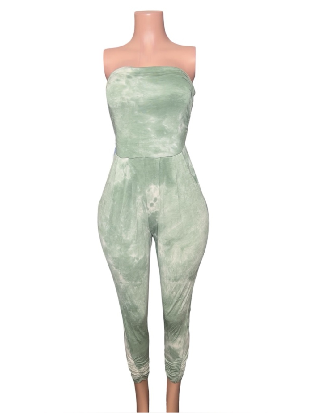 Strapless Sage Tie-Dye Jumpsuit